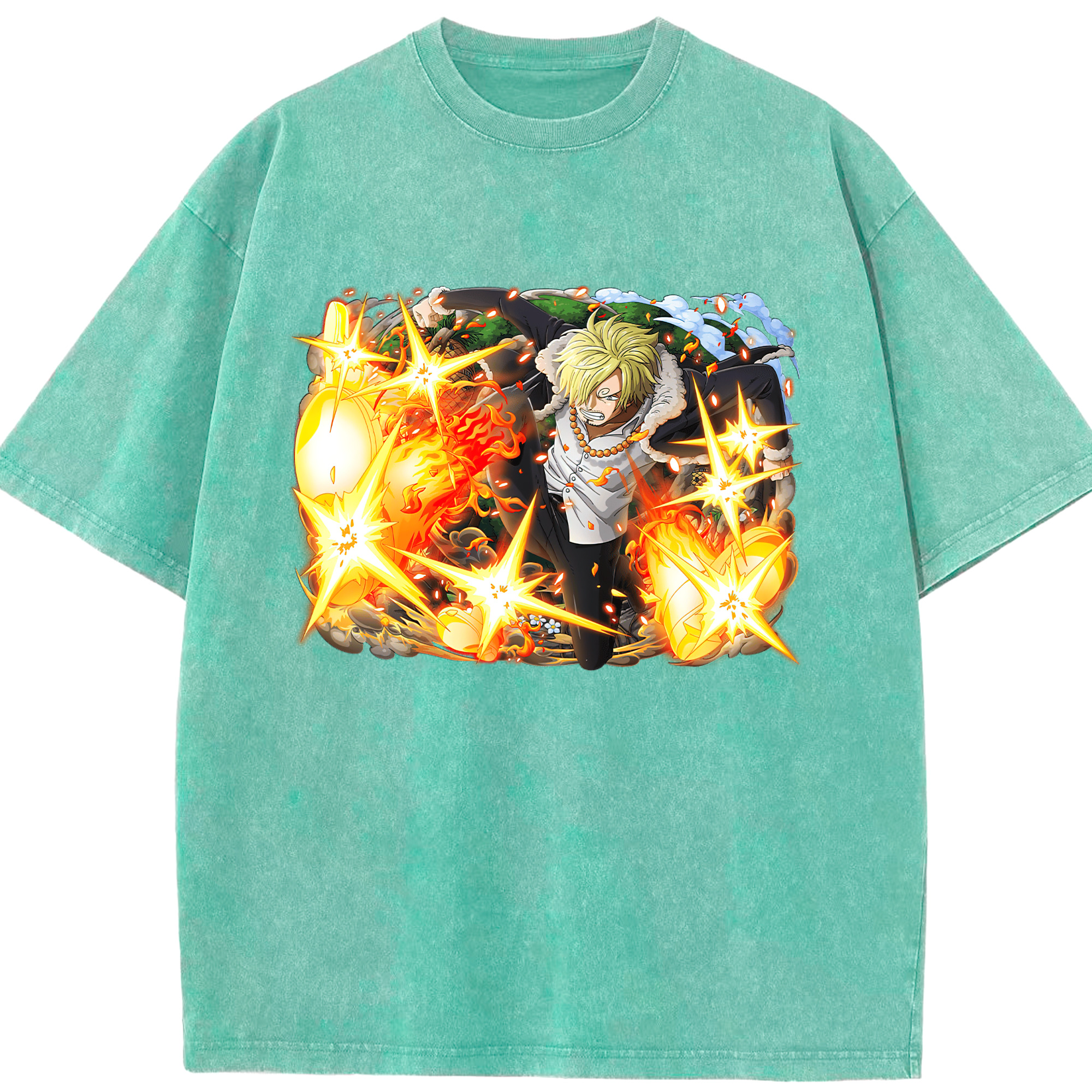 （画像用） ワンピース サンジ ONE PIECE Sanji 綿100% ヴィンテージ風 半袖Tシャツ（フロントプリント）